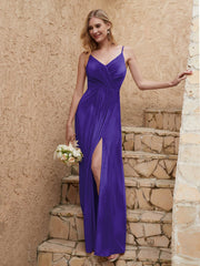 V Neck Velvet Dress With Slit Regency
