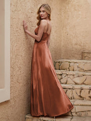 V Neck Velvet Dress With Slit Rust Plus Size
