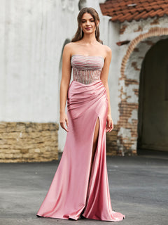 Diamond Corset Satin Maxi Dress Dusty Rose