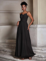 Cross Pleated Bodice Spaghetti Strap Dresses Black