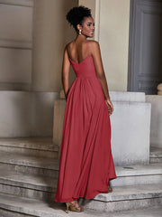 Cross Pleated Bodice Spaghetti Strap Dresses Burgundy