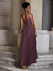 Cross Pleated Bodice Spaghetti Strap Dresses Cabernet