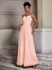 Cross Pleated Bodice Spaghetti Strap Dresses Coral
