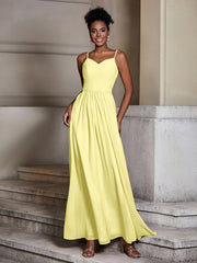 Cross Pleated Bodice Spaghetti Strap Dresses Daffodil