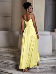 Cross Pleated Bodice Spaghetti Strap Dresses Daffodil