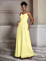 Cross Pleated Bodice Spaghetti Strap Dresses Daffodil