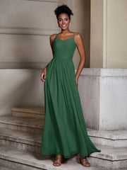 Cross Pleated Bodice Spaghetti Strap Dresses Dark Green