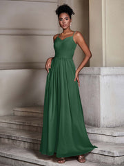 Cross Pleated Bodice Spaghetti Strap Dresses Dark Green
