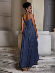 Cross Pleated Bodice Spaghetti Strap Dresses Dark Navy