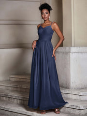 Cross Pleated Bodice Spaghetti Strap Dresses Dark Navy