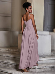 Cross Pleated Bodice Spaghetti Strap Dresses Dusk