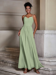 Cross Pleated Bodice Spaghetti Strap Dresses Dusty Sage