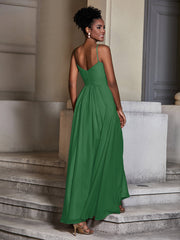 Cross Pleated Bodice Spaghetti Strap Dresses Emerald