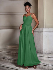 Cross Pleated Bodice Spaghetti Strap Dresses Emerald