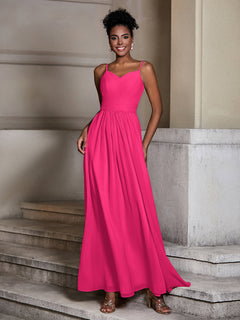 Cross Pleated Bodice Spaghetti Strap Dresses Fuchsia