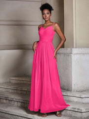Cross Pleated Bodice Spaghetti Strap Dresses Fuchsia