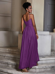 Cross Pleated Bodice Spaghetti Strap Dresses Grape