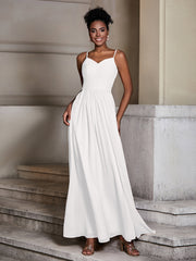 Cross Pleated Bodice Spaghetti Strap Dresses Ivory