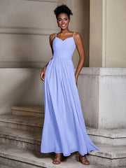 Cross Pleated Bodice Spaghetti Strap Dresses Lavender