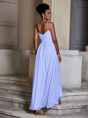 Cross Pleated Bodice Spaghetti Strap Dresses Lavender