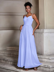 Cross Pleated Bodice Spaghetti Strap Dresses Lavender