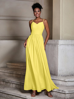 Cross Pleated Bodice Spaghetti Strap Dresses Lemon