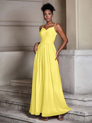 Cross Pleated Bodice Spaghetti Strap Dresses Lemon