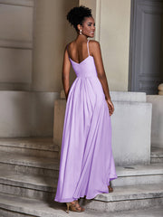 Cross Pleated Bodice Spaghetti Strap Dresses Lilac