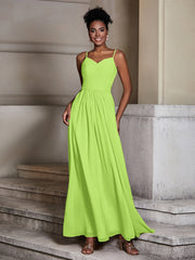 Cross Pleated Bodice Spaghetti Strap Dresses Lime Green