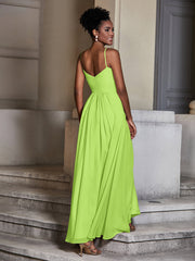Cross Pleated Bodice Spaghetti Strap Dresses Lime Green