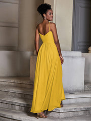 Cross Pleated Bodice Spaghetti Strap Dresses Marigold