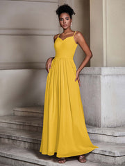 Cross Pleated Bodice Spaghetti Strap Dresses Marigold