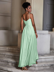 Cross Pleated Bodice Spaghetti Strap Dresses Mint Green