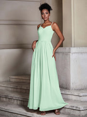 Cross Pleated Bodice Spaghetti Strap Dresses Mint Green