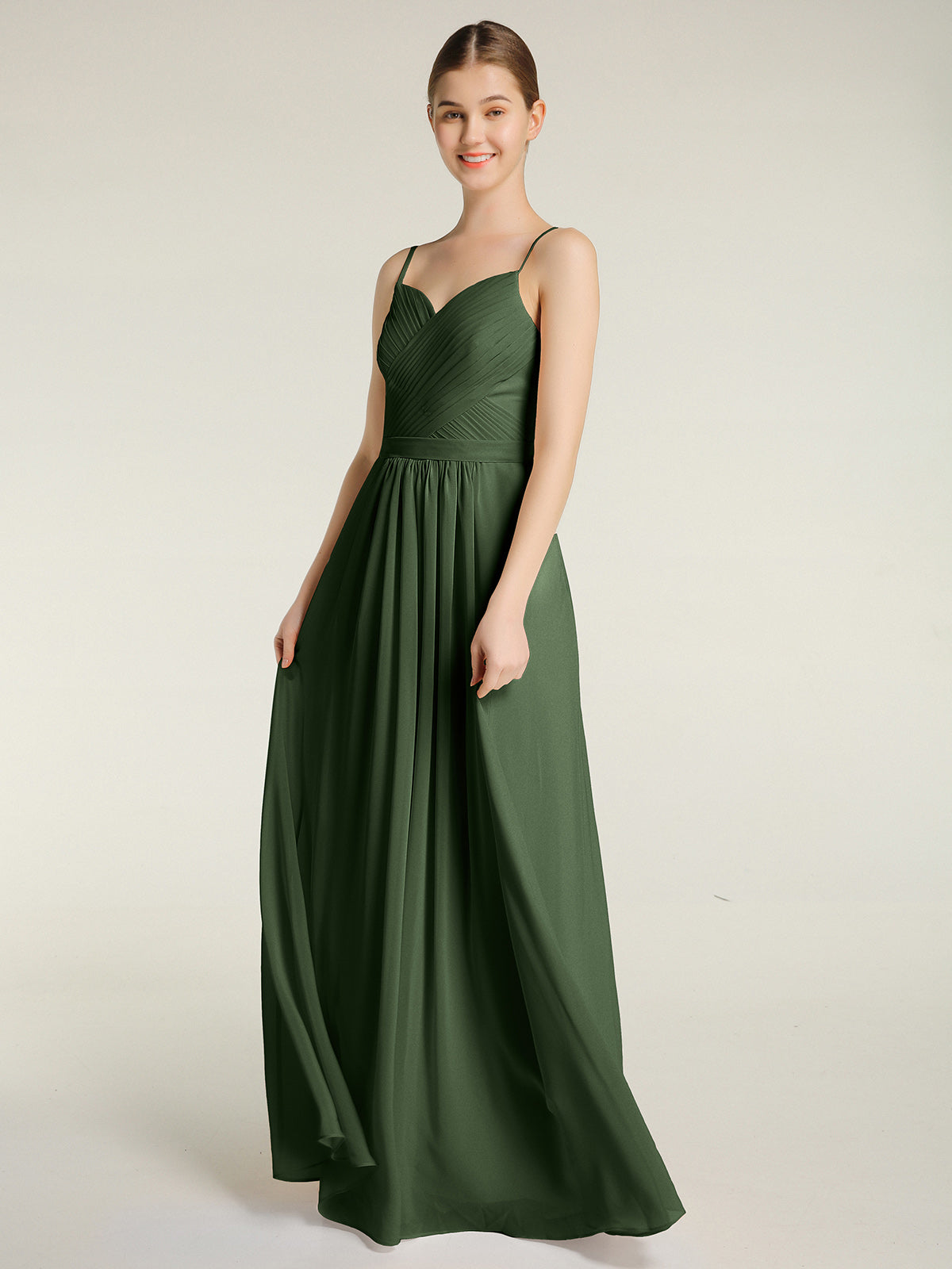 Cross Pleated Bodice Spaghetti Strap Dresses Olive Green Plus Size ...