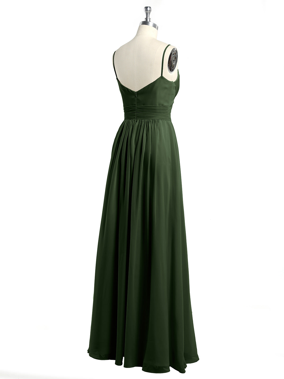 Strapless Pleated Bodice Tiered A-Line Dress Olive Green