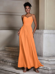Cross Pleated Bodice Spaghetti Strap Dresses Orange