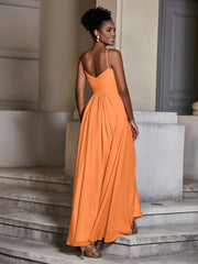 Cross Pleated Bodice Spaghetti Strap Dresses Orange