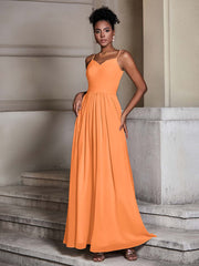 Cross Pleated Bodice Spaghetti Strap Dresses Orange