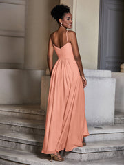 Cross Pleated Bodice Spaghetti Strap Dresses Papaya