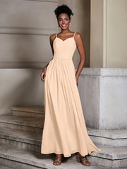 Cross Pleated Bodice Spaghetti Strap Dresses Peach