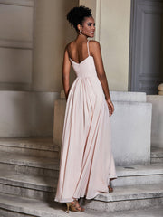 Cross Pleated Bodice Spaghetti Strap Dresses Pearl Pink