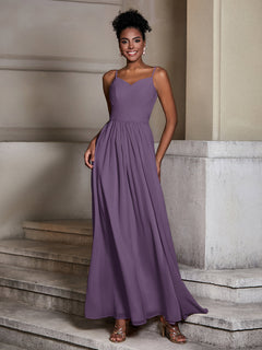 Cross Pleated Bodice Spaghetti Strap Dresses Plum