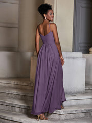 Cross Pleated Bodice Spaghetti Strap Dresses Plum