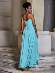 Cross Pleated Bodice Spaghetti Strap Dresses Pool