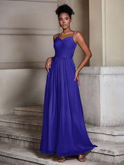 Cross Pleated Bodice Spaghetti Strap Dresses Royal Blue