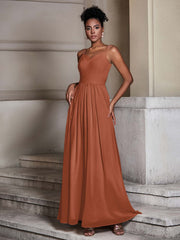 Cross Pleated Bodice Spaghetti Strap Dresses Rust