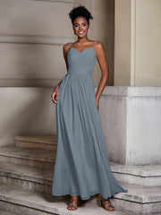 Cross Pleated Bodice Spaghetti Strap Dresses Slate Blue