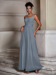 Cross Pleated Bodice Spaghetti Strap Dresses Slate Blue