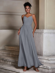 Cross Pleated Bodice Spaghetti Strap Dresses Steel Grey